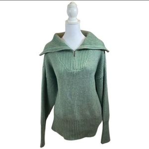 Cupcakes and Cashmere Brand Sage Green Zipper Neck Sweater Size XL